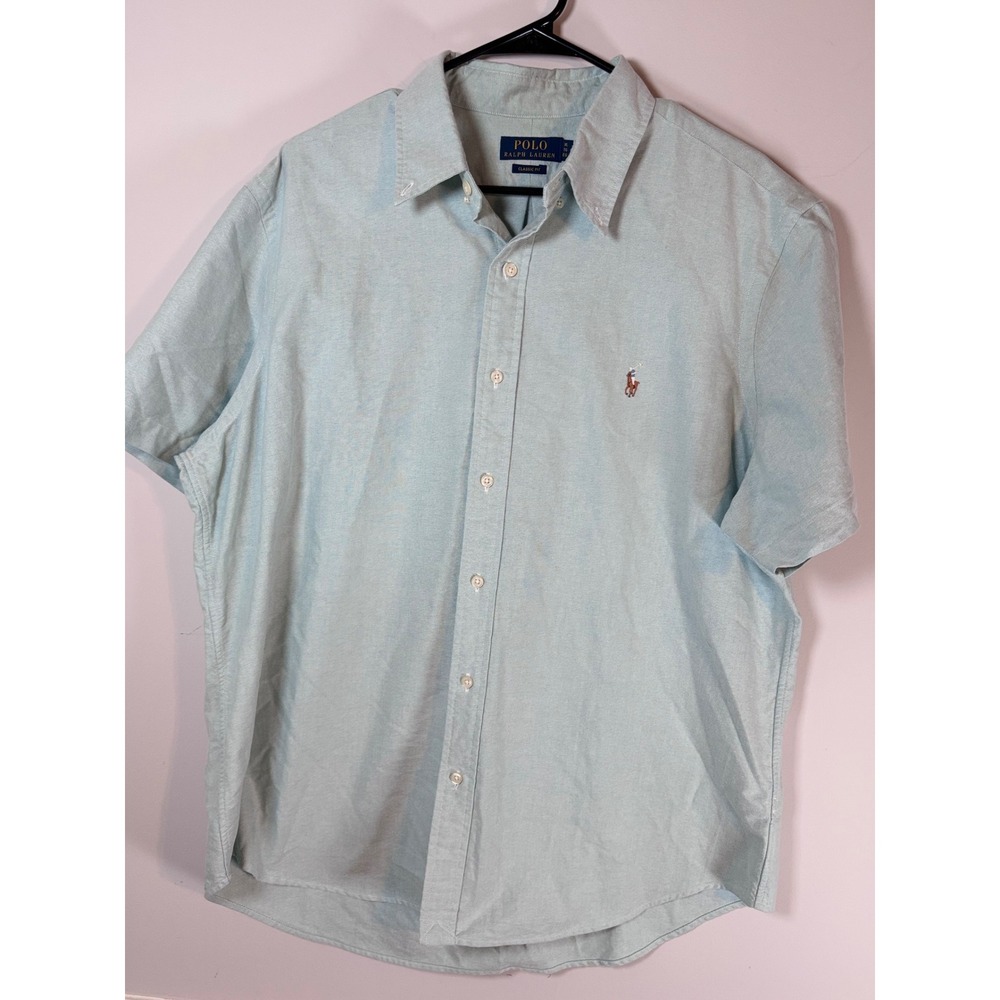 Polo Ralph Lauren Mens XL Classic Fit Oxford Shirt Short Sleeve Light Green Pony